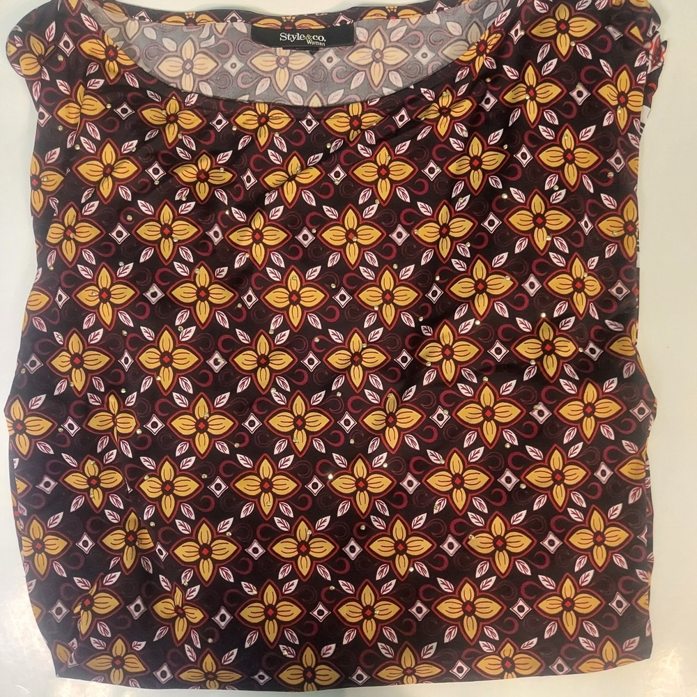 Style & Co Womens Top‎ 2xl  Floral Sequins Komono Sleeves boho